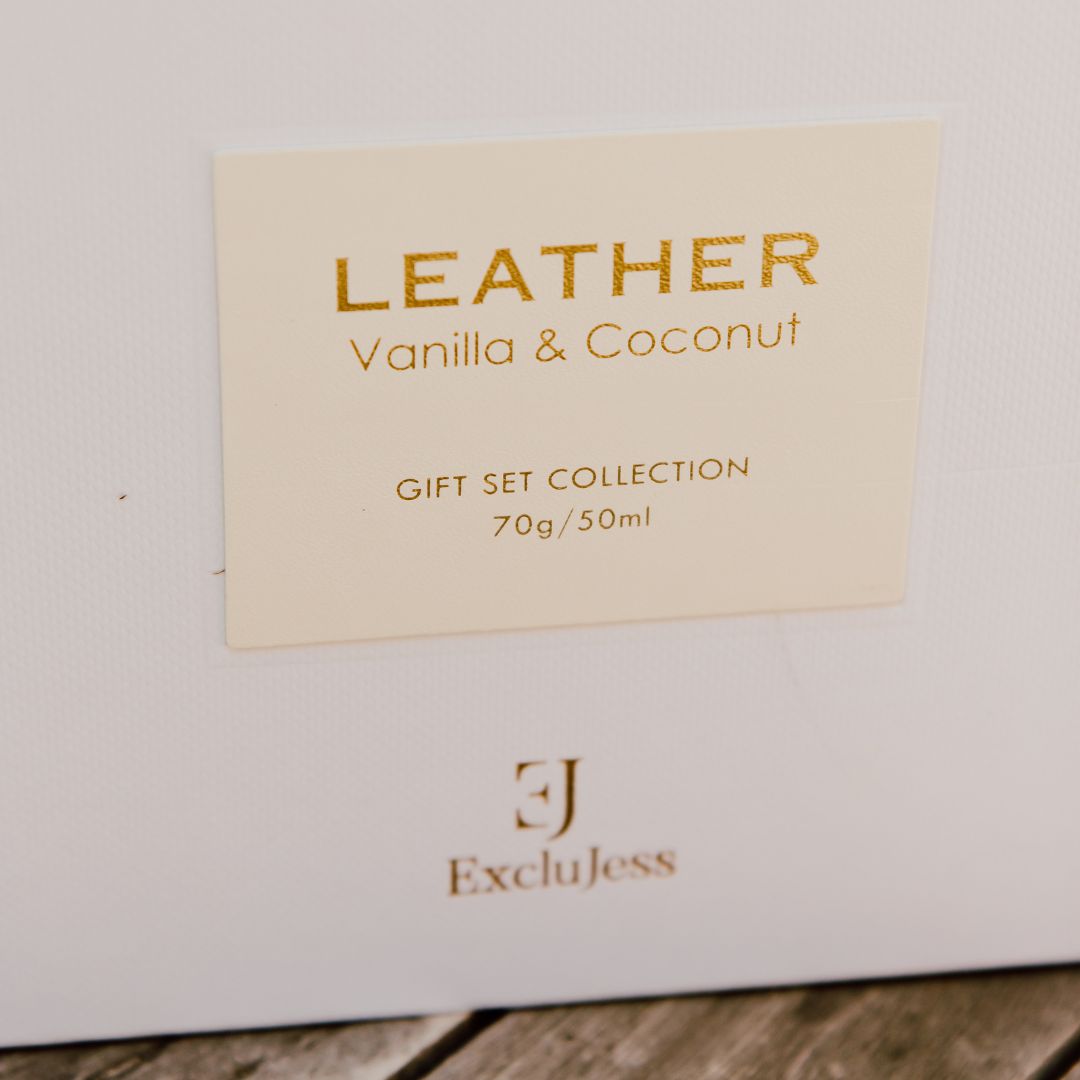 Vanilla & Coconut leather feel gift pack: geurkaars en geurstokjes, foto 7