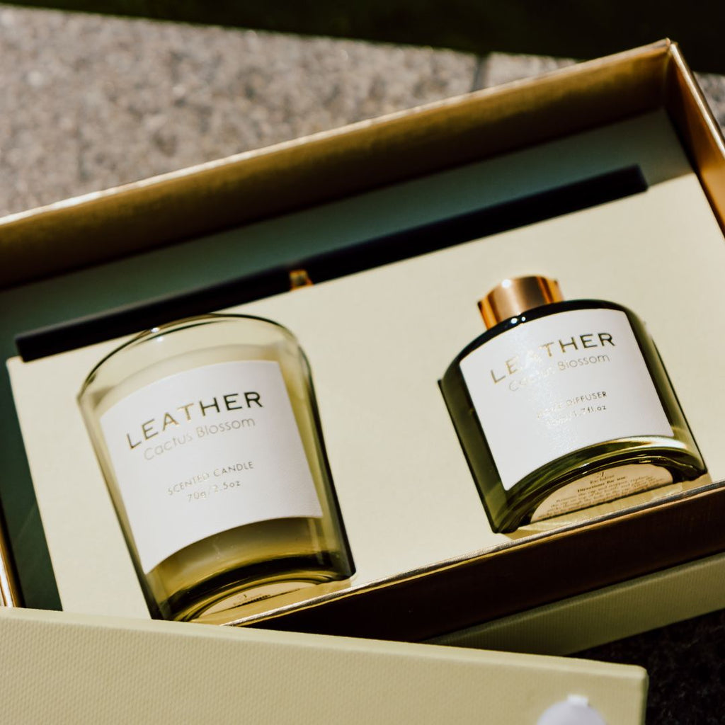Cactus Blossom leather feel gift pack: geurkaars en geurstokjes, foto 7
