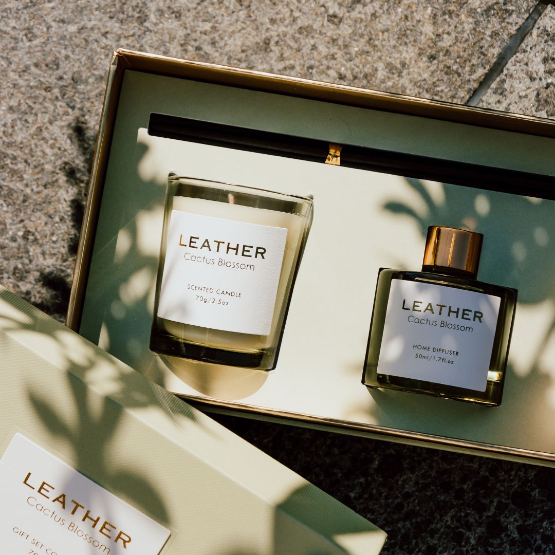 Cactus Blossom leather feel gift pack: geurkaars en geurstokjes, foto 3