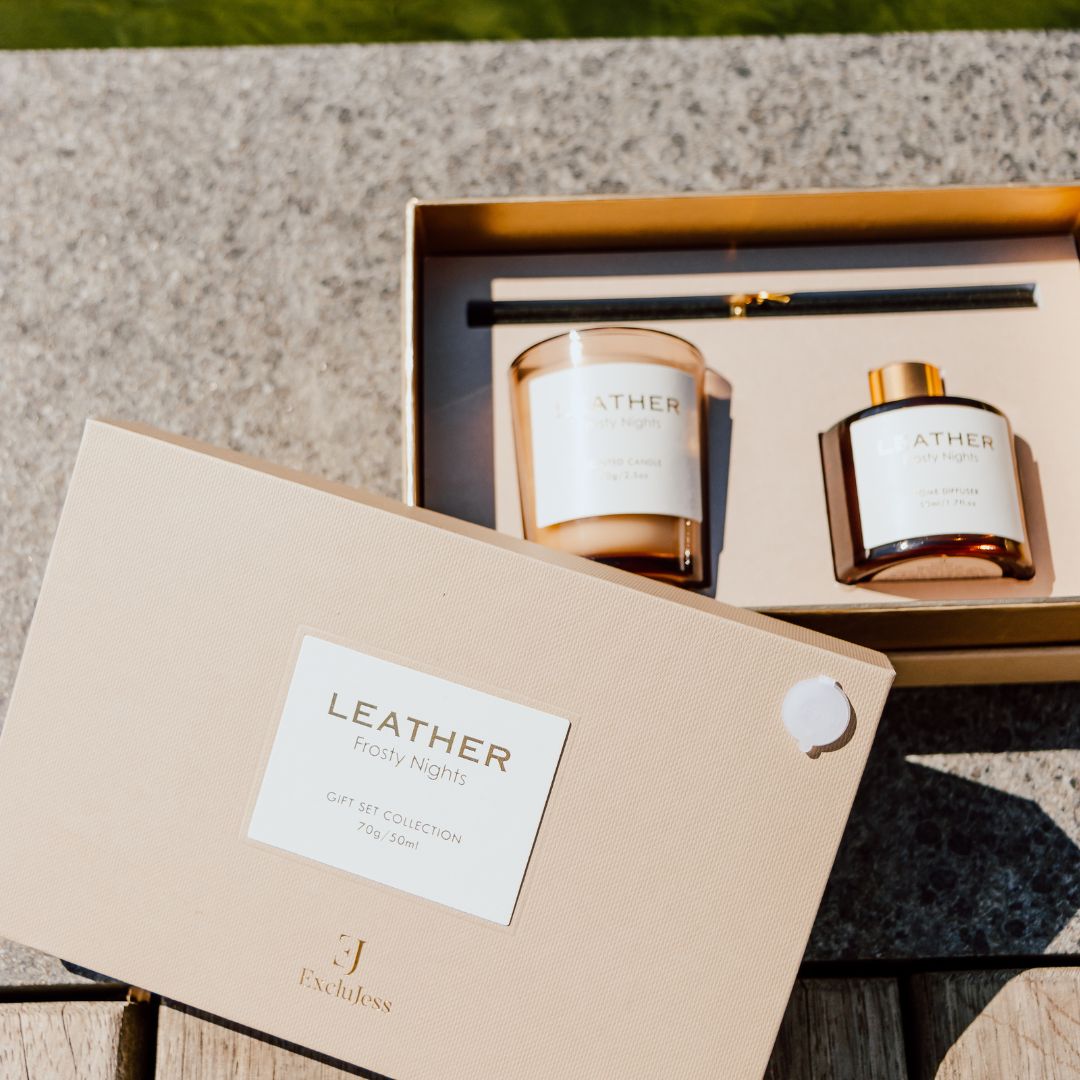 Frosty nights leather feel gift pack: geurkaars en geurstokjes, foto 6