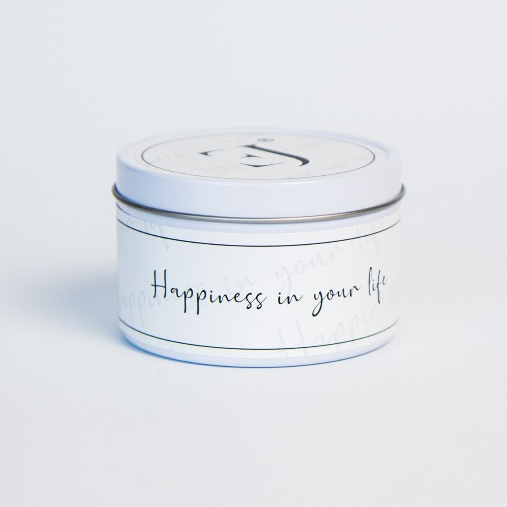 Quote kaars in blik - Happiness in your life-1