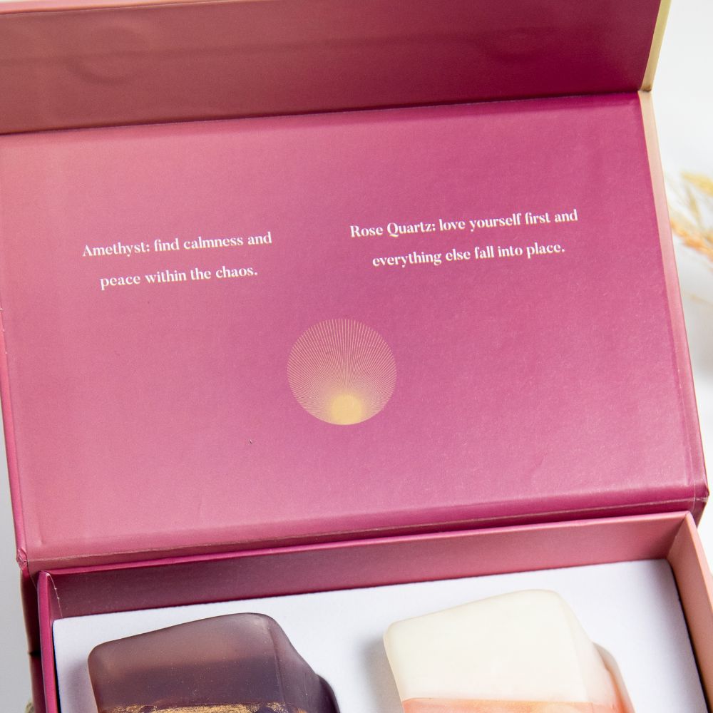 cadeau box kristalzepen Amethist & Rozekwarts