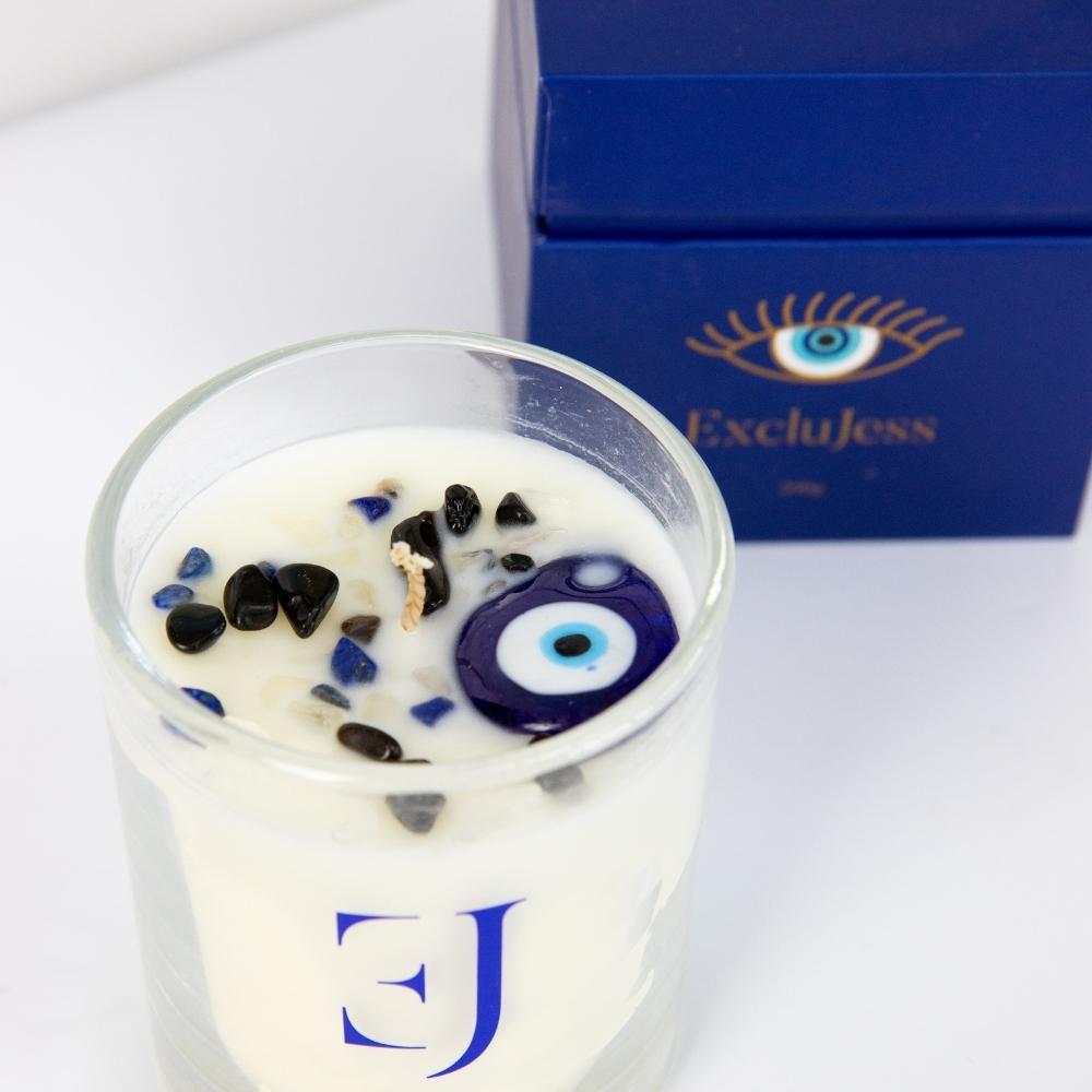 evil eye kaars met kristallen 4