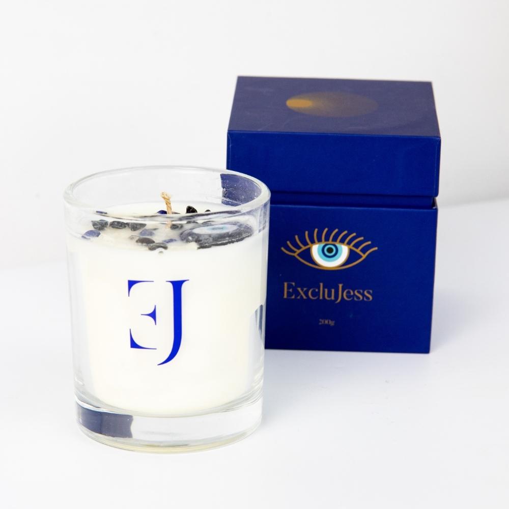 evil eye kaars met kristallen ocean breeze
