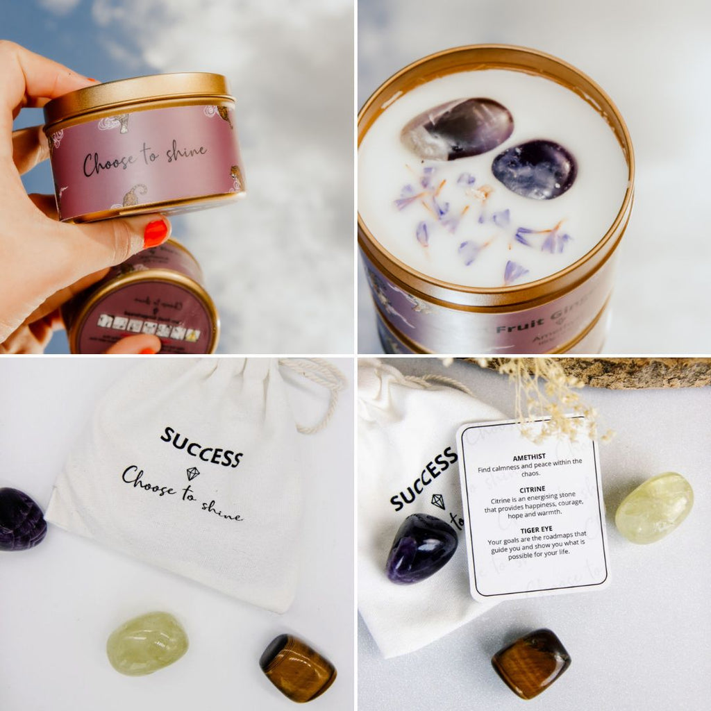 Choose to shine: Giftset met quote kaars & kristalset