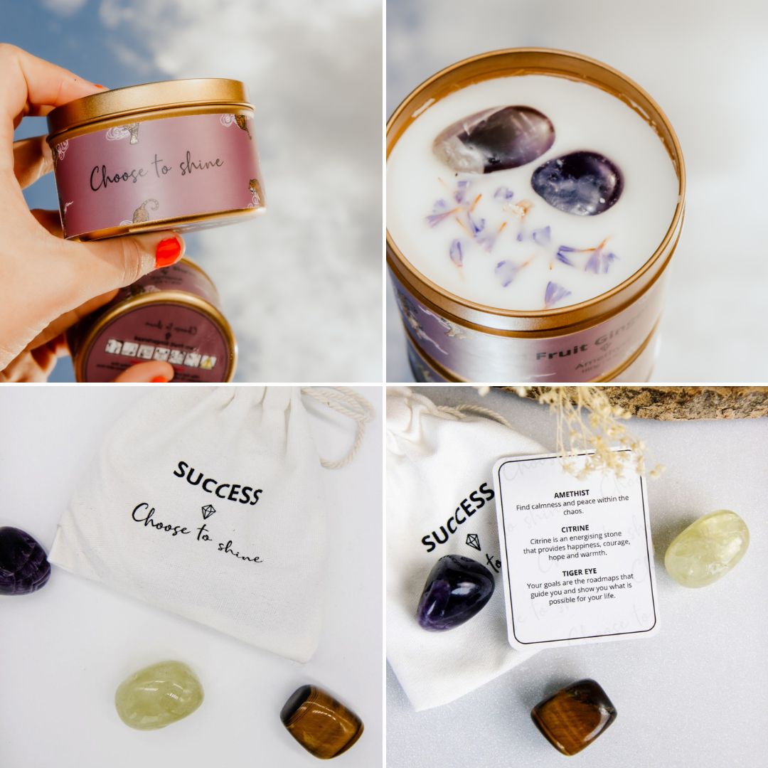Choose to shine: Giftset met quote kaars & kristalset